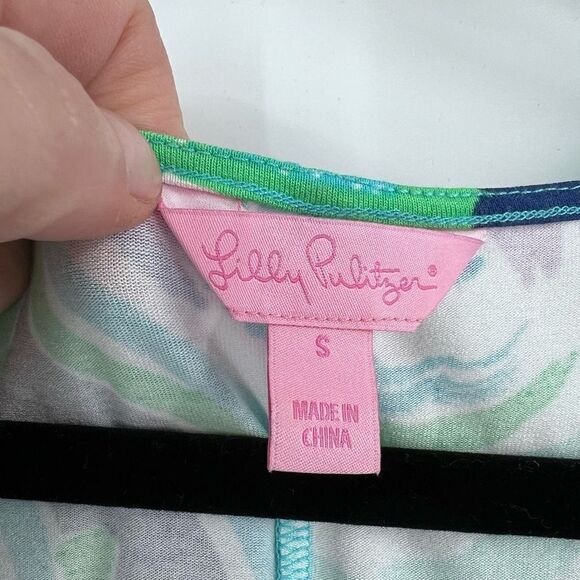 Lilly Pulitzer Women's Mini Dress Lindley Caftan Uptown Trunk Print Blue Small - Picture 3 of 9